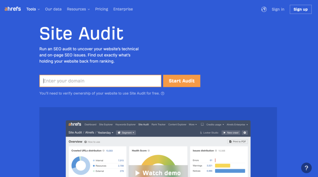ahrefs Website Audit Tools für SEO